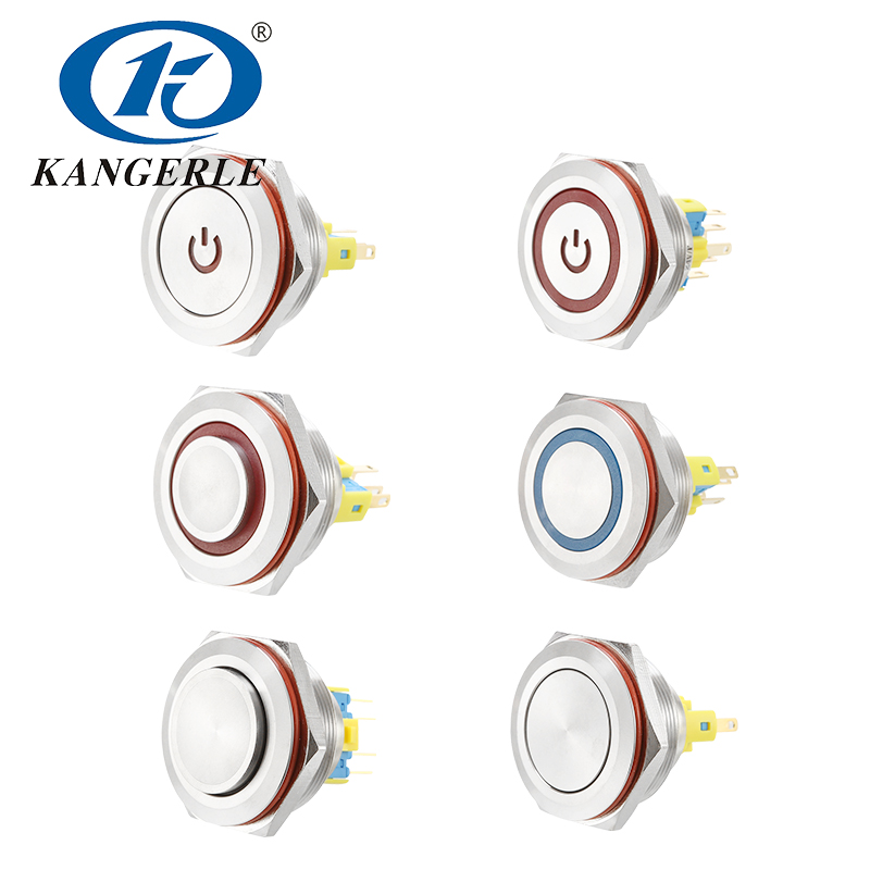 30MM不銹鋼金屬按鈕自鎖電源符號防水帶燈啟停開關